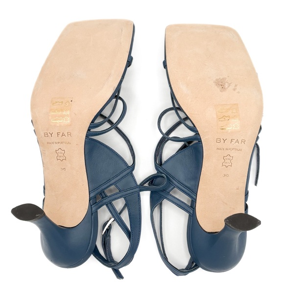 By Far Christina Navy Leather Suede Square Toe Heels EU 36 - Picture 6 of 8